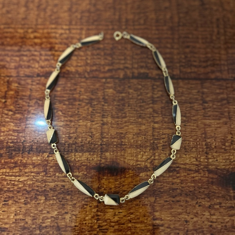 Trifari Gold-Tone Necklace with Black Enamel Links